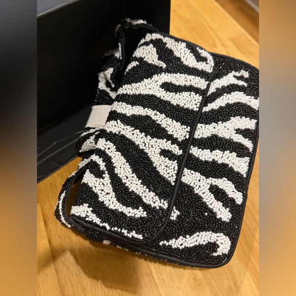 New in the box Rachel Zoe Elegant Black and White Zebra print Beaded Bag - Picture 3 of 16